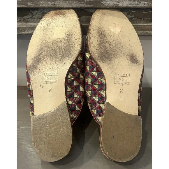 Baggio Italy Mens 10M (Unisex)Handmade Tapestry Mule Loafers Vero Cuoio Leather